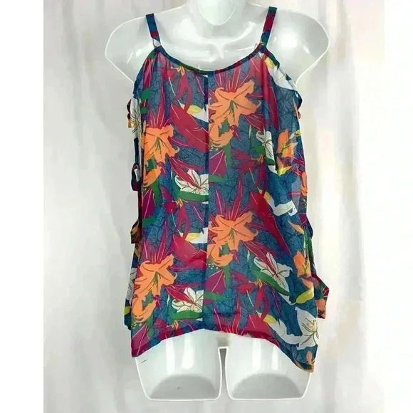 EUC Sheer Floral Top, Cutout Sleeves, Size Large #105 - Picture 2 of 15